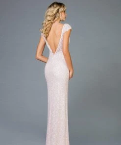 Scala - 48958 Sequined Plunging V-neck Sheath Dress