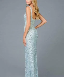 Scala - 48961 Sequined Scoop Sheath Dress With Slit
