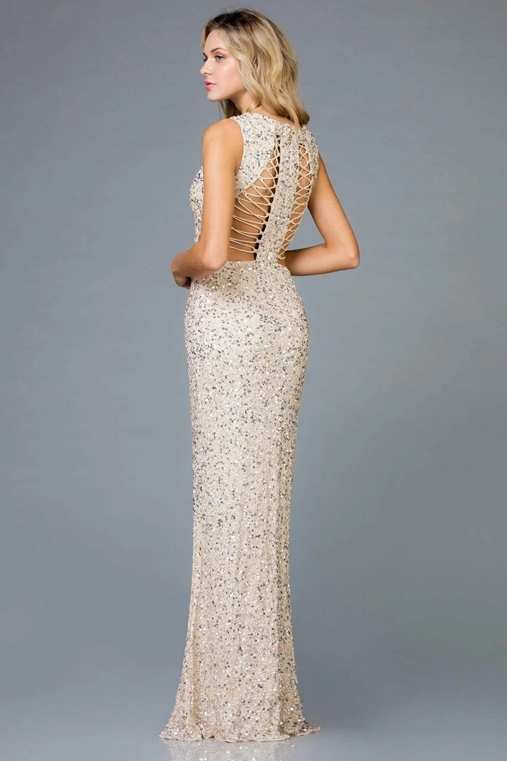 Scala - 48962 Sequined V-neck Long Sheath Dress 4 Scala - 48962 Sequined V-neck Long Sheath Dress