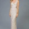 SCALA - 48962 Shimmering V-neck Long Dress - 1 Pc Cream In Size 0 Available 1 SCALA - 48962 Shimmering V-neck Long Dress - 1 Pc Cream In Size 0 Available