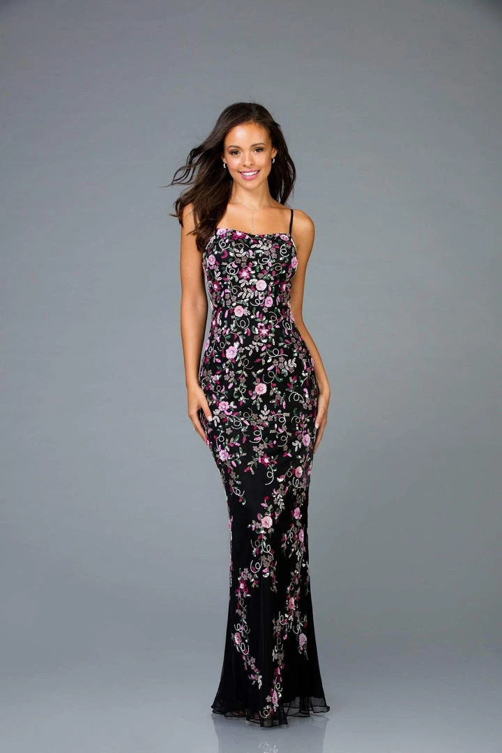Scala - 48964 Sleeveless Floral Sequined Sheath Dress 3 Scala - 48964 Sleeveless Floral Sequined Sheath Dress