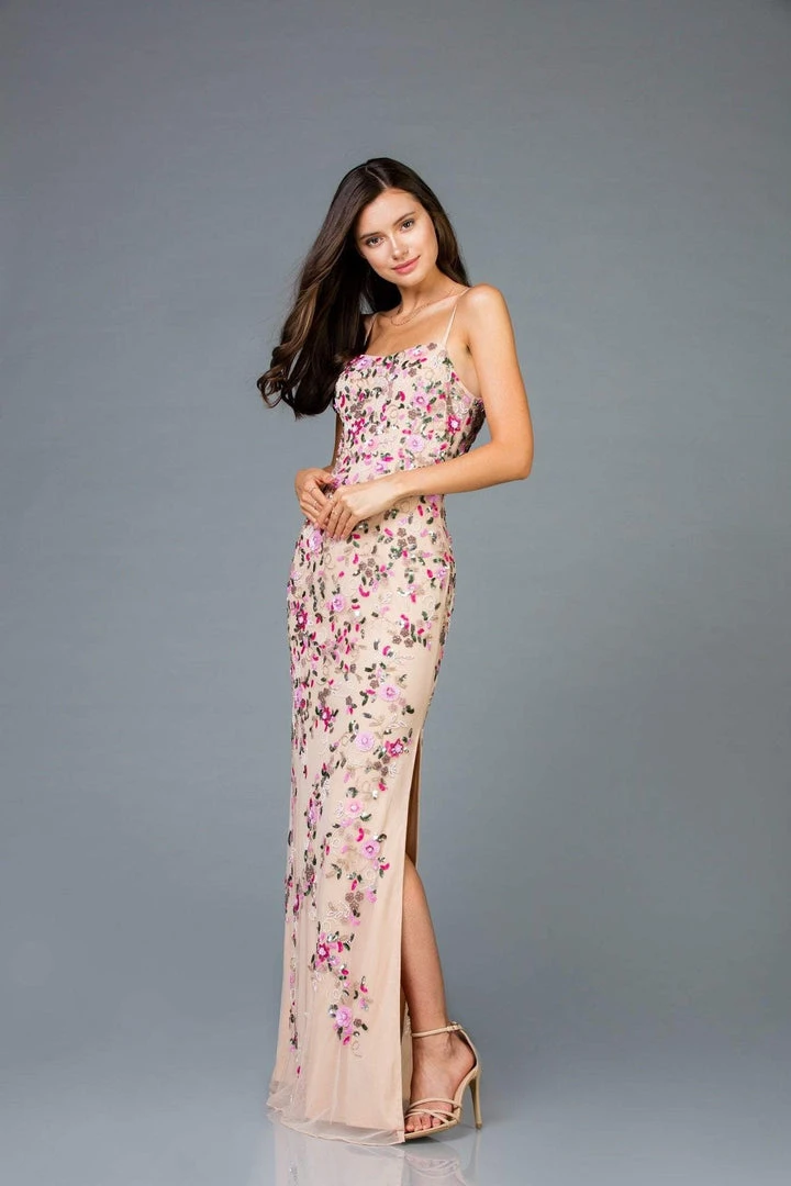 Scala - 48964 Sleeveless Floral Sequined Sheath Dress 5 Scala - 48964 Sleeveless Floral Sequined Sheath Dress