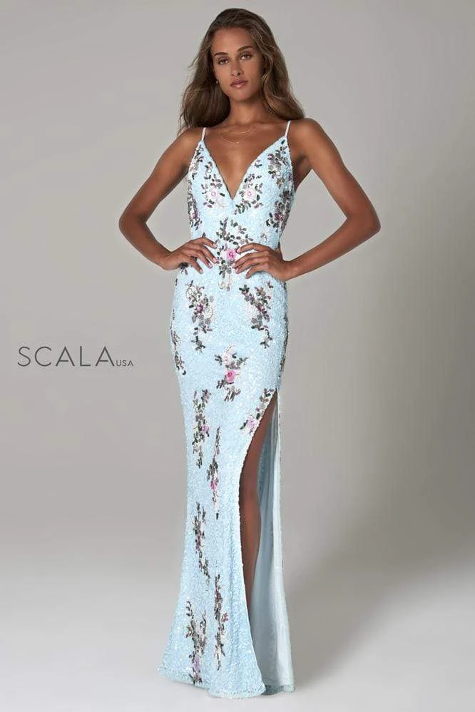 Scala - 48965 Floral Sequined Deep V-neck Sheath Dress 5 Scala - 48965 Floral Sequined Deep V-neck Sheath Dress