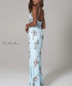 Scala - 48965 Floral Sequined Deep V-neck Sheath Dress 11 Scala - 48965 Floral Sequined Deep V-neck Sheath Dress