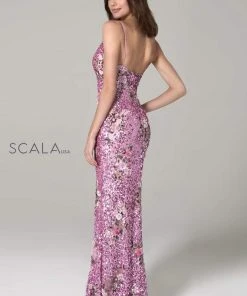 Scala - 48965 Floral Sequined Deep V-neck Sheath Dress 13 Scala - 48965 Floral Sequined Deep V-neck Sheath Dress