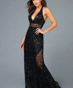 Scala - 48983 Sequined Deep V-neck Fitted Dress 8 Scala - 48983 Sequined Deep V-neck Fitted Dress