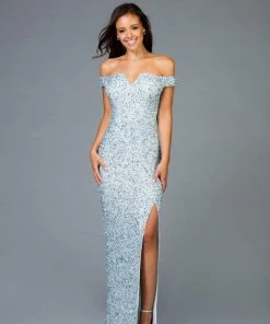 Scala - 48985 Sequined Off-Shoulder Fitted Dress