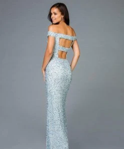 Scala - 48985 Sequined Off-Shoulder Fitted Dress