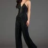 SCALA - 48995 Sequined Plunging V-Neck Jumpsuit