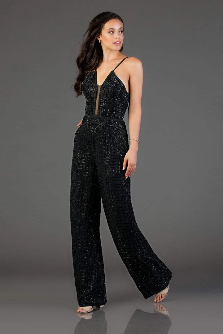 SCALA - 48995 Sequined Plunging V-Neck Jumpsuit 3 SCALA - 48995 Sequined Plunging V-Neck Jumpsuit