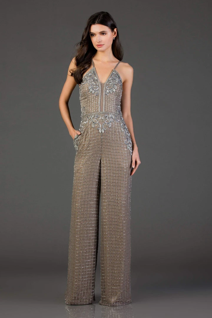 SCALA - 48995 Sequined Plunging V-Neck Jumpsuit 4 SCALA - 48995 Sequined Plunging V-Neck Jumpsuit