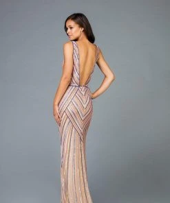 Scala - 60003 Beaded Illusion Bateau Sheath Dress