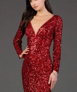 SCALA - 60036 Fully Sequin V Neck Long Sleeve Fitted Cocktail Dress 16 SCALA - 60036 Fully Sequin V Neck Long Sleeve Fitted Cocktail Dress
