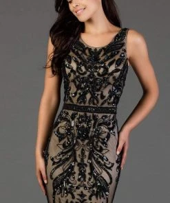 SCALA - 60038 Strappy Sequined Fitted Cocktail Dress