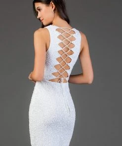 SCALA - 60040 Sequined Scalloped V-neck Sheath Dress