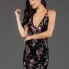 SCALA - 60041 Multicolored Sequined Deep Halter V-neck Sheath Dress