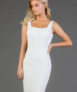 SCALA - 60046 Sequined Scalloped Square Cocktail Dress