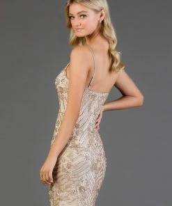 SCALA - 60055 Bedazzled V-neck Sheath Cocktail Dress