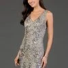 SCALA - 60057 Sequined Plunging V-neck Sheath Dress
