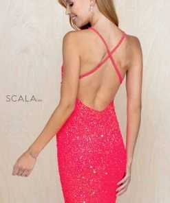 SCALA - 60060 Neon Open Back Sequined Short Dress