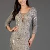 SCALA - 60068 Beaded Quarter Length Sleeve Deep V-neck Sheath Dress 1 SCALA - 60068 Beaded Quarter Length Sleeve Deep V-neck Sheath Dress