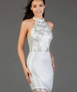 SCALA - 60072 Beaded High Halter Sheath Cocktail Dress