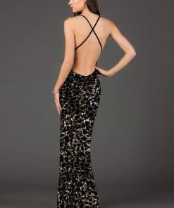 SCALA - 60073 Sequined Plunging V-neck Sheath Dress 5 SCALA - 60073 Sequined Plunging V-neck Sheath Dress