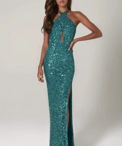 SCALA - 60090 Halter Neck Sequin Sheath Dress