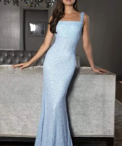 SCALA - 60095 Square Neck Sequin Long Sheath Dress
