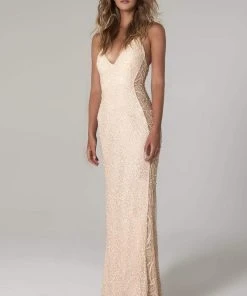 SCALA - 60096 V-Neck Sequined Long Dress