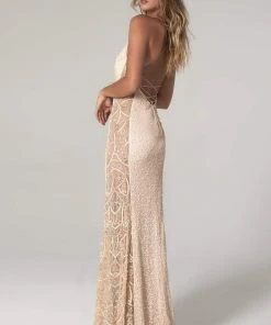 SCALA - 60096 V-Neck Sequined Long Dress