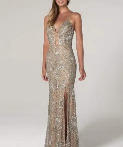 SCALA - 60101 Embellished V-Neck Long Column