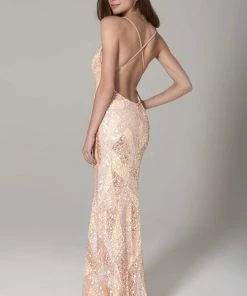 SCALA - 60106 V-Neck Sequin Cross Strap Sheath Dress