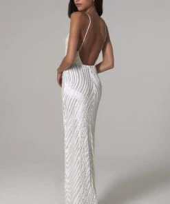 SCALA - 60112 V-Neck Open Back Bead Sheath Dress