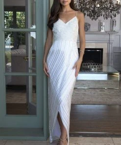 SCALA - 60112 V-Neck Open Back Bead Sheath Dress