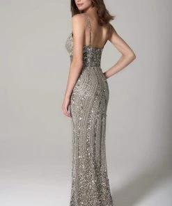 SCALA - 60127 V-Neckline Beads And Sequins Sheath Dress