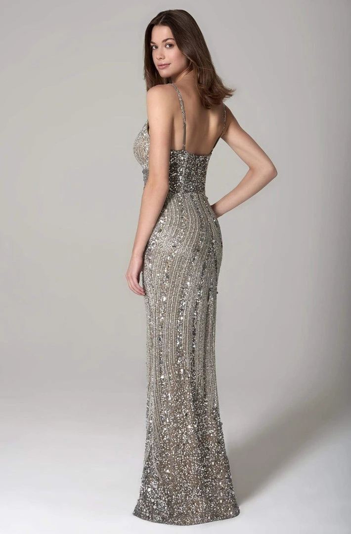 SCALA - 60127 V-Neckline Beads And Sequins Sheath Dress 4 SCALA - 60127 V-Neckline Beads And Sequins Sheath Dress
