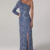 SCALA - 60128 Single Sleeve Asymmetrical Sequin Sheath Dress 2 SCALA - 60128 Single Sleeve Asymmetrical Sequin Sheath Dress