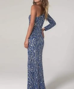 SCALA - 60128 Single Sleeve Asymmetrical Sequin Sheath Dress 6 SCALA - 60128 Single Sleeve Asymmetrical Sequin Sheath Dress