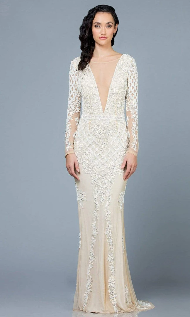 SCALA - 60175 Plunging Illusion Jewel Beaded Long Dress 3 SCALA - 60175 Plunging Illusion Jewel Beaded Long Dress