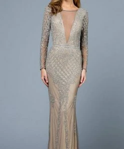 SCALA - 60175 Plunging Illusion Jewel Beaded Long Dress 12 SCALA - 60175 Plunging Illusion Jewel Beaded Long Dress