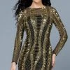 SCALA - 60185 Fully Embellished Long Sleeve Fitted Cocktail Dress