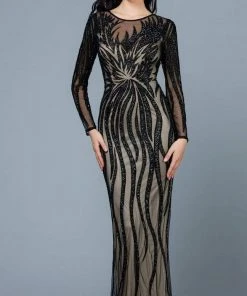 SCALA - 60189 Sequin Embellished Illusion Scoop Dress