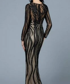 SCALA - 60189 Sequin Embellished Illusion Scoop Dress