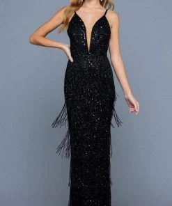 SCALA - 60252 Dangling Stud Sheath Evening Gown