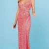 SCALA - 60259 Bead-Fringed High Slit Gown 1 SCALA - 60259 Bead-Fringed High Slit Gown
