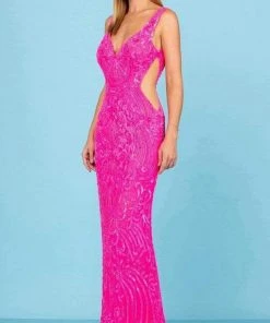SCALA - 60294 V-Neck Cutouts Sequin Gown 8 SCALA - 60294 V-Neck Cutouts Sequin Gown