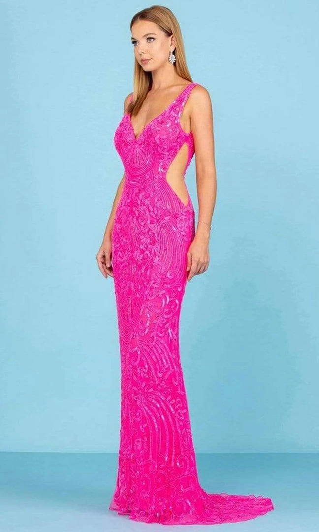 SCALA - 60294 V-Neck Cutouts Sequin Gown 5 SCALA - 60294 V-Neck Cutouts Sequin Gown