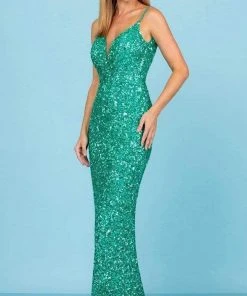SCALA - 60297 Plunging V-Neck Sheath Gown