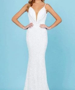 SCALA - 60297 Plunging V-Neck Sheath Gown 12 SCALA - 60297 Plunging V-Neck Sheath Gown